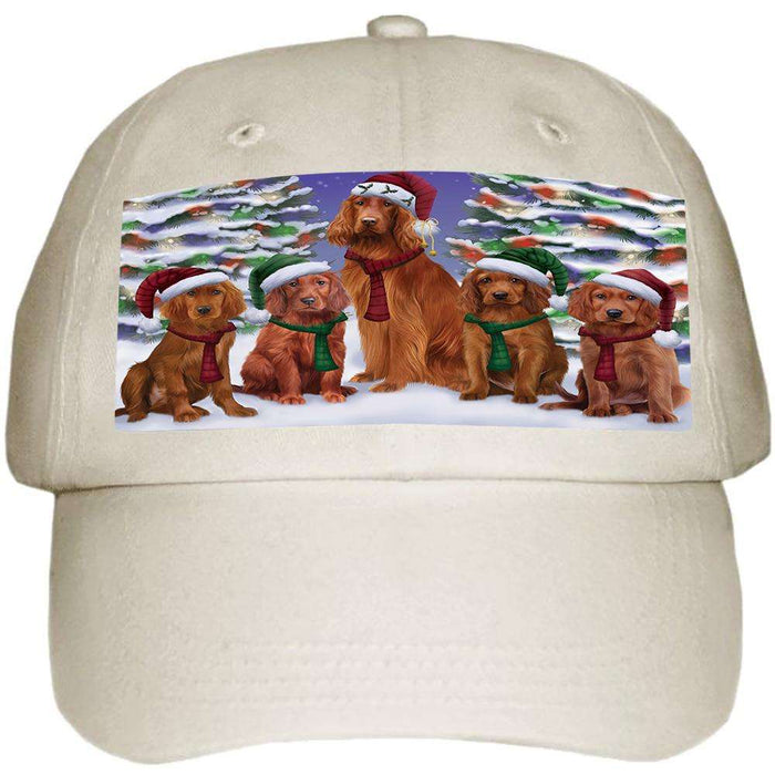 Irish Setters Dog Christmas Family Portrait in Holiday Scenic Background Ball Hat Cap HAT61878