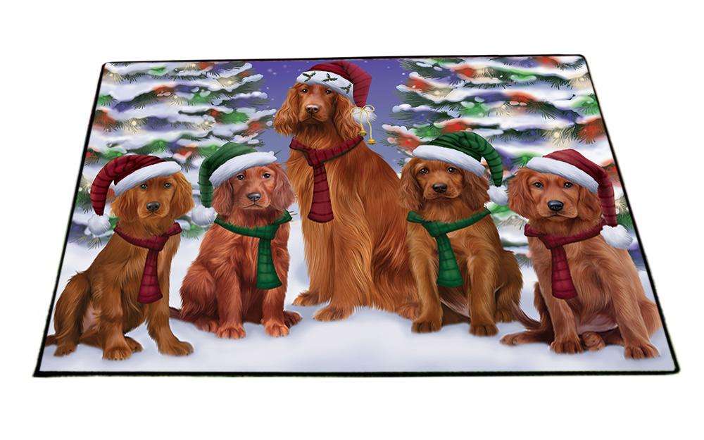 Irish Setters Dog Christmas Family Portrait in Holiday Scenic Background Floormat FLMS51942