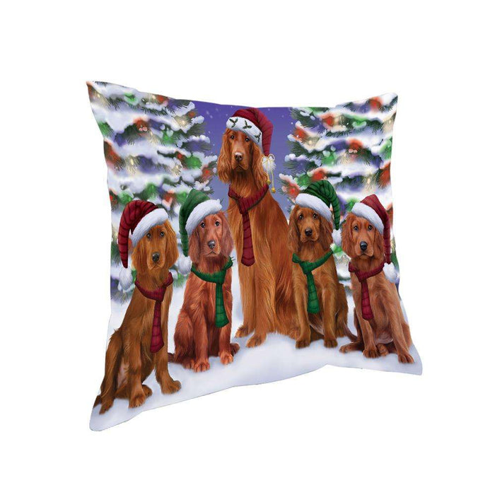 Irish Setters Dog Christmas Family Portrait in Holiday Scenic Background Pillow PIL67016