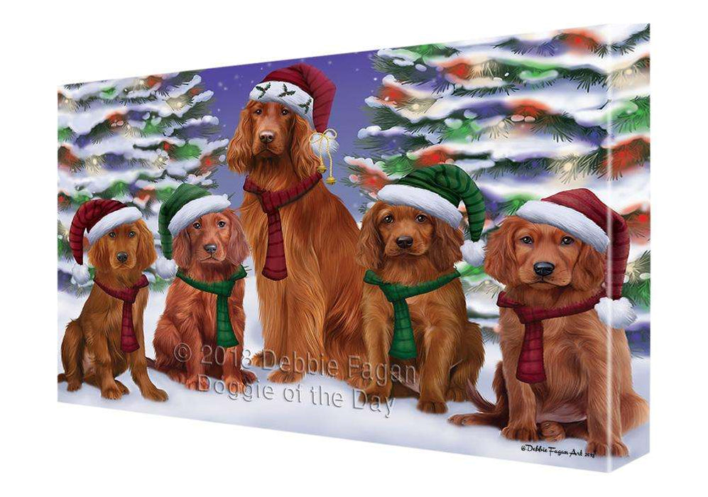 Irish Setters Dog Christmas Family Portrait in Holiday Scenic Background  Canvas Print Wall Art Décor CVS91232