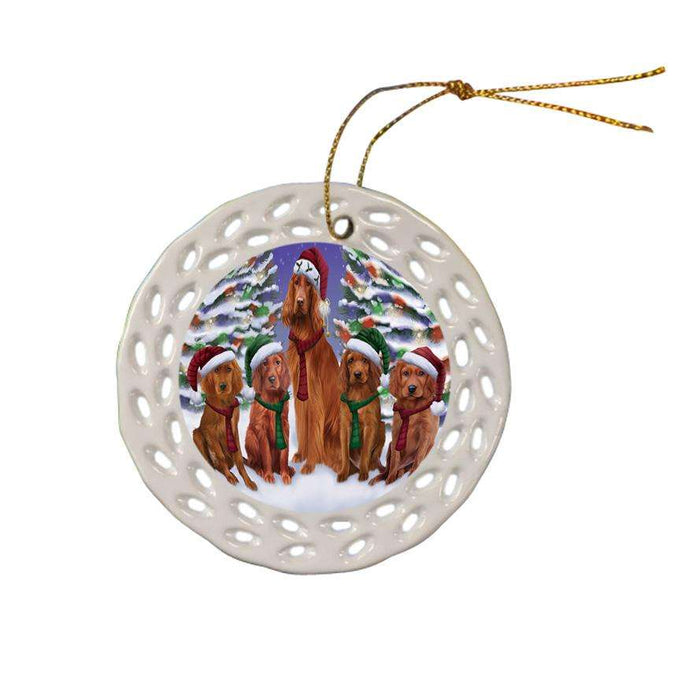 Irish Setters Dog Christmas Family Portrait in Holiday Scenic Background  Ceramic Doily Ornament DPOR52715