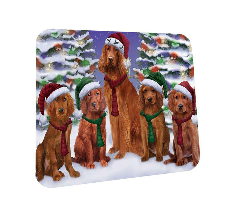 Irish Setters Dog Christmas Family Portrait in Holiday Scenic Background  Coasters Set of 4 CST52674