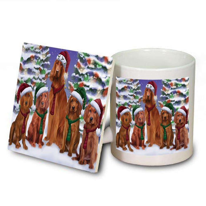 Irish Setters Dog Christmas Family Portrait in Holiday Scenic Background  Mug and Coaster Set MUC52707