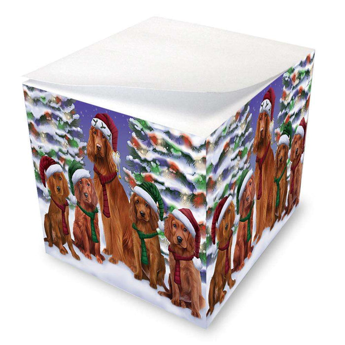 Irish Setters Dog Christmas Family Portrait in Holiday Scenic Background  Note Cube NOC52715