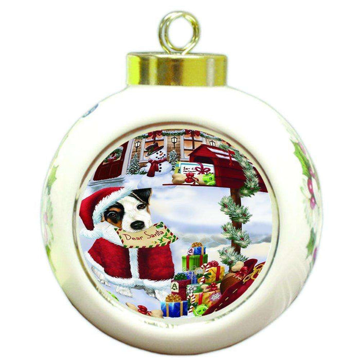 Jack Russel Dear Santa Letter Christmas Holiday Mailbox Dog Round Ball Ornament D103