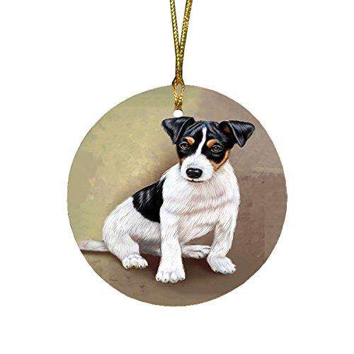 Jack Russel Puppy Dog Round Christmas Ornament