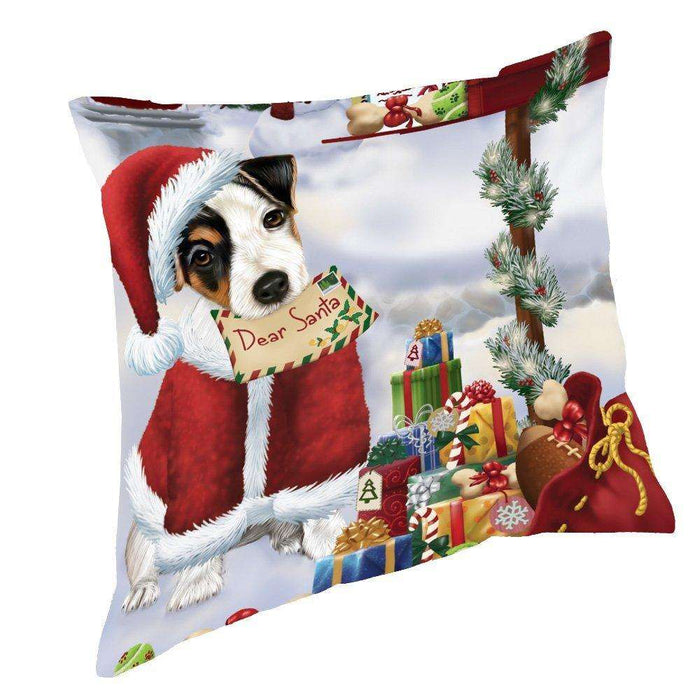 Jack Russell Dear Santa Letter Christmas Holiday Mailbox Dog Throw Pillow