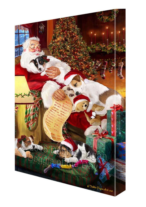 Jack Russell Dog and Puppies Sleeping with Santa Canvas Gallery Wrap 1.5" Inch