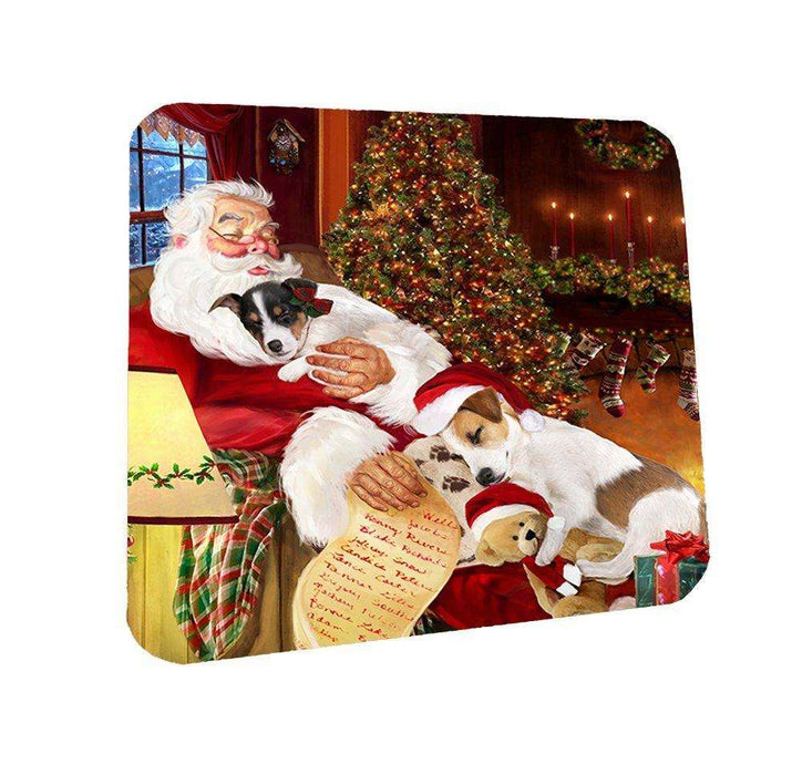 Jack Russell Dog and Puppies Sleeping with Santa Coasters Set of 4