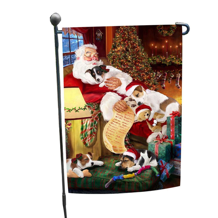 Jack Russell Dog and Puppies Sleeping with Santa Garden Flag