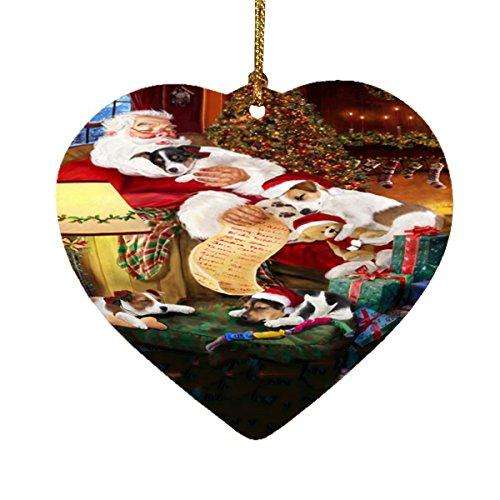 Jack Russell Dog and Puppies Sleeping with Santa Heart Christmas Ornament