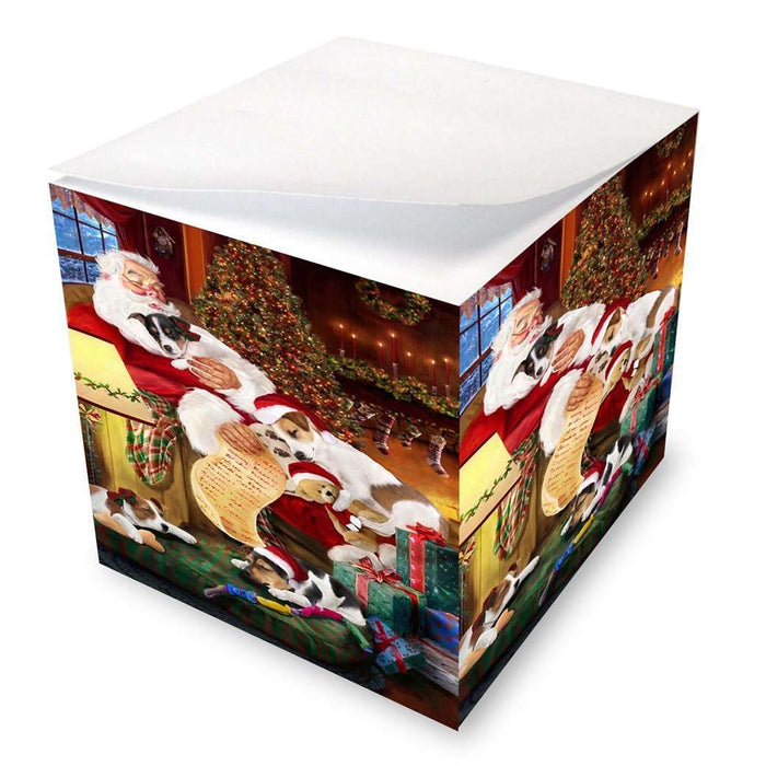 Jack Russell Dog and Puppies Sleeping with Santa Note Cube