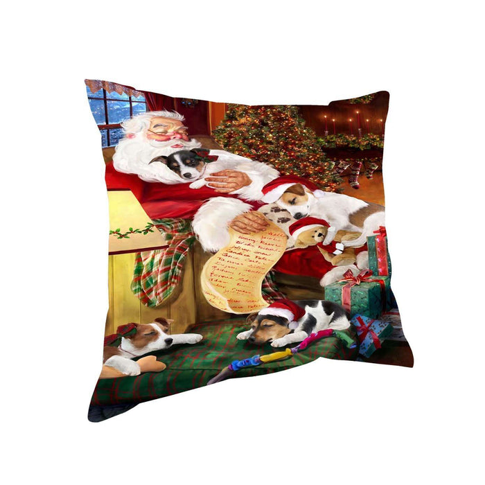 Jack Russell Dog and Puppies Sleeping with Santa Throw Pillow