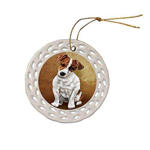 Jack Russell Dog Christmas Doily Ceramic Ornament
