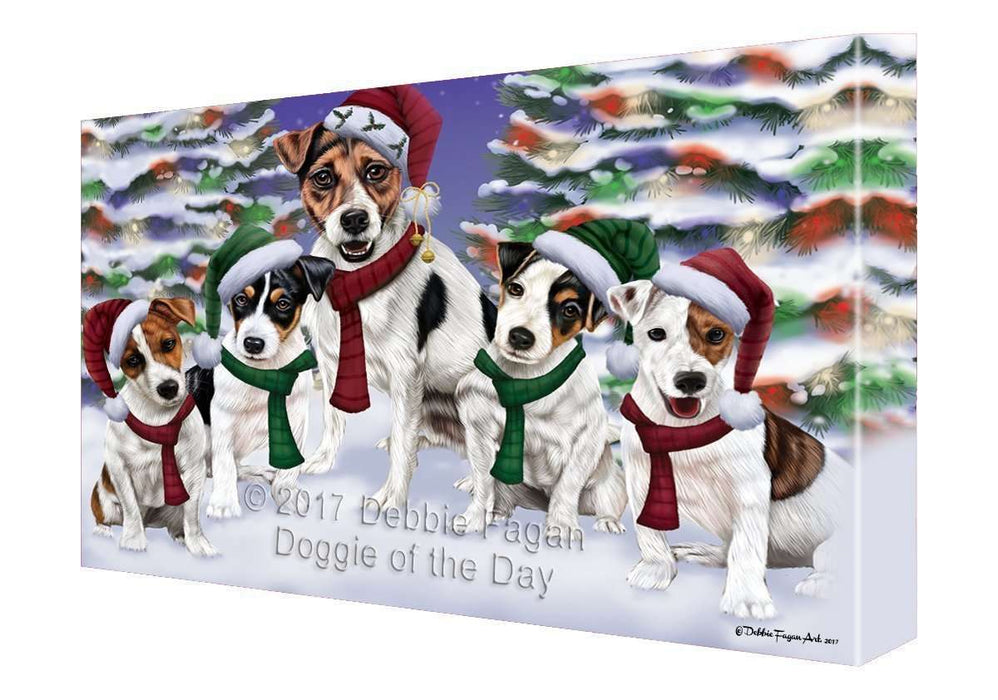 Jack Russell Dog Christmas Family Portrait in Holiday Scenic Background Canvas Wall Art