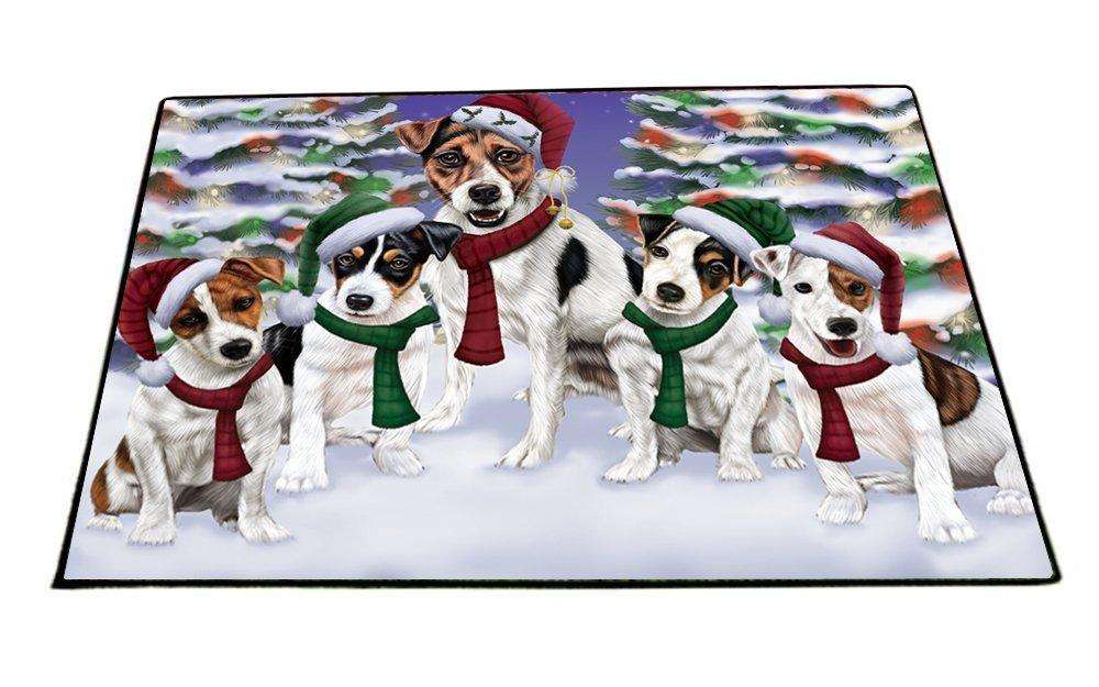 Jack Russell Dog Christmas Family Portrait in Holiday Scenic Background Indoor/Outdoor Floormat