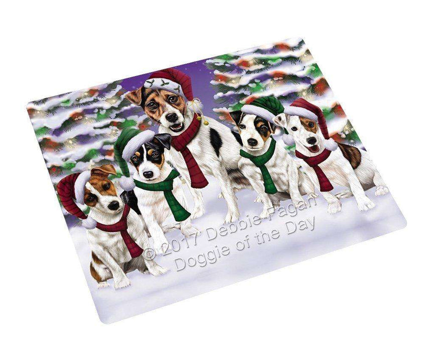 Jack Russell Dog Christmas Family Portrait in Holiday Scenic Background Tempered Cutting Board