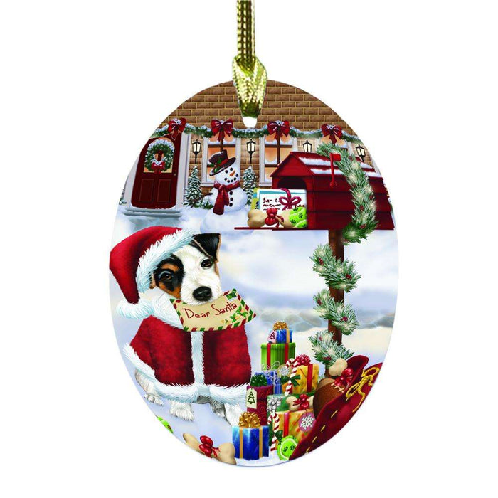 Jack Russell Dog Dear Santa Letter Christmas Holiday Mailbox Oval Glass Christmas Ornament OGOR49055