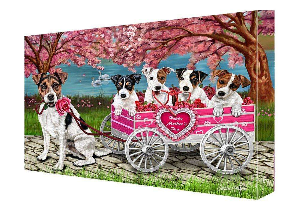 Jack Russell Dog w/ Puppies Mother's Day Painting Printed on Canvas Wall Art Signed