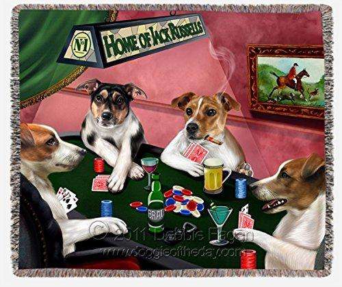 Jack Russell Dogs Playing Poker Woven Throw Blanket 54 x 38