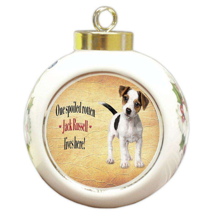 Jack Russell Spoiled Rotten Dog Round Ceramic Christmas Ornament
