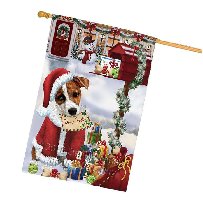 Jack Russell Terrier Dog Dear Santa Letter Christmas Holiday Mailbox House Flag FLG54103