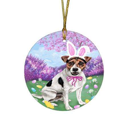Jack Russell Terrier Dog Easter Holiday Round Flat Christmas Ornament RFPOR49155