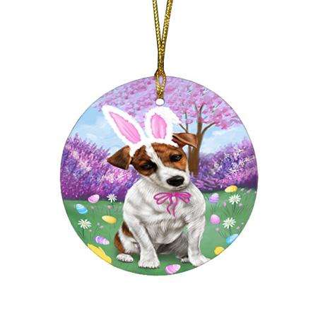 Jack Russell Terrier Dog Easter Holiday Round Flat Christmas Ornament RFPOR49157