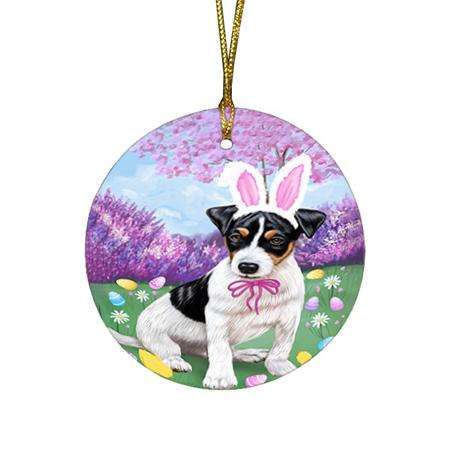 Jack Russell Terrier Dog Easter Holiday Round Flat Christmas Ornament RFPOR49158