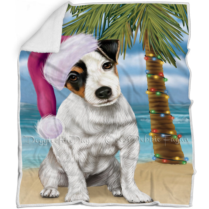 Summertime Happy Holidays Christmas Jack Russel Dog on Tropical Island Beach Blanket