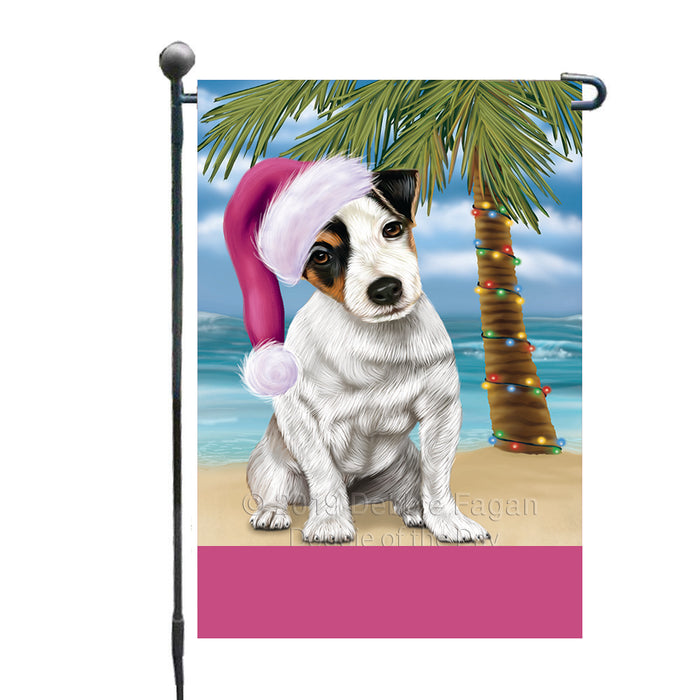 Personalized Summertime Happy Holidays Christmas Jack Russell Dog on Tropical Island Beach  Custom Garden Flags GFLG-DOTD-A60490