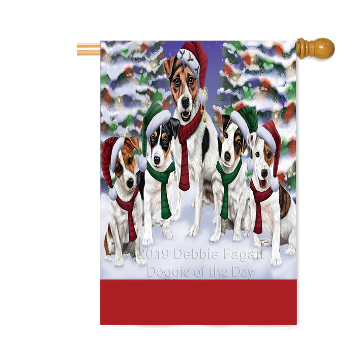 Personalized Christmas Happy Holidays Jack Russell Dogs Family Portraits Custom House Flag FLG-DOTD-A59182