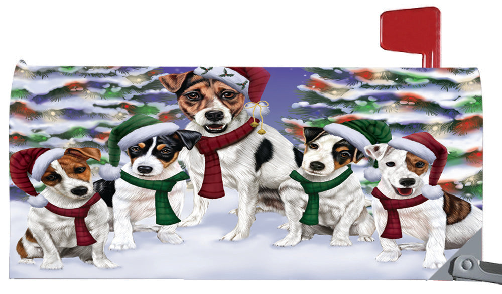 Magnetic Mailbox Cover Jack Russells Dog Christmas Family Portrait in Holiday Scenic Background MBC48232