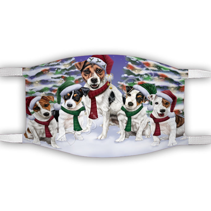 Jack Russell Dogs Christmas Family Portrait in Holiday Scenic Background Face Mask FM48354