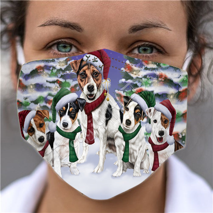 Japanese Chin Dogs Christmas Family Portrait in Holiday Scenic Background Face Mask FM48355