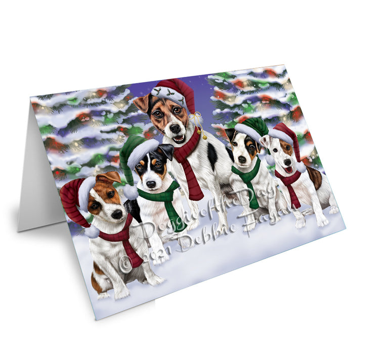 Christmas Family Portrait Jack Russell Dog Handmade Artwork Assorted Pets Greeting Cards and Note Cards with Envelopes for All Occasions and Holiday Seasons