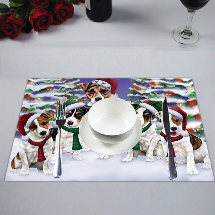 Jack Russell Dogs Christmas Family Portrait in Holiday Scenic Background Placemat