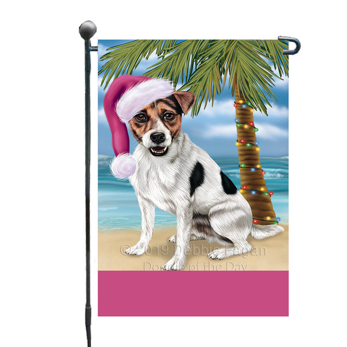 Personalized Summertime Happy Holidays Christmas Jack Russell Dog on Tropical Island Beach  Custom Garden Flags GFLG-DOTD-A60489