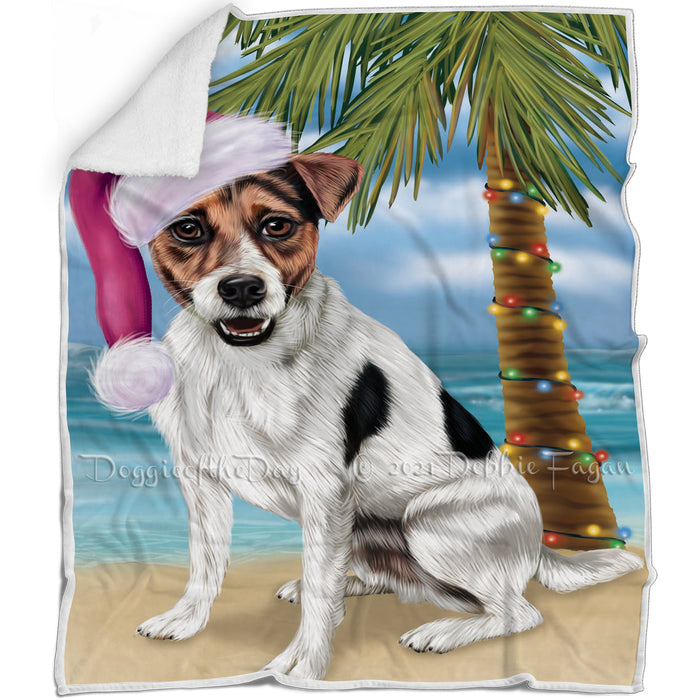 Summertime Happy Holidays Christmas Jack Russel Dog on Tropical Island Beach Blanket