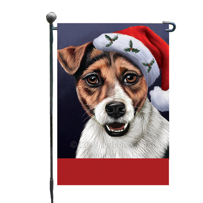 Personalized Christmas Holidays Jack Russel Dog Wearing Santa Hat Portrait Head Custom Garden Flags GFLG-DOTD-A59836