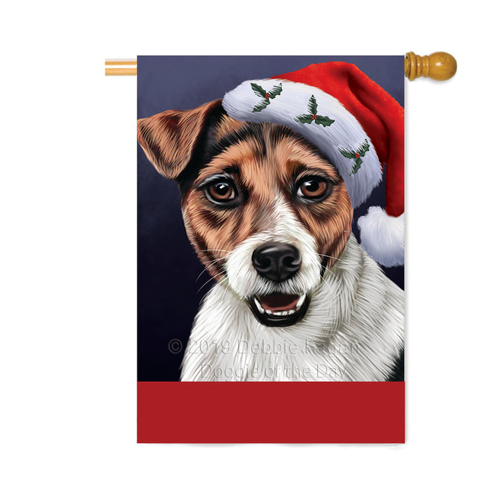 Personalized Christmas Holidays Jack Russel Dog Wearing Santa Hat Portrait Head Custom House Flag FLG-DOTD-A59892