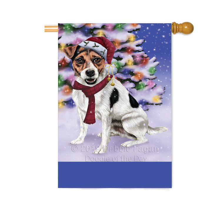 Personalized Winterland Wonderland Jack Russel Dog In Christmas Holiday Scenic Background Custom House Flag FLG-DOTD-A61386