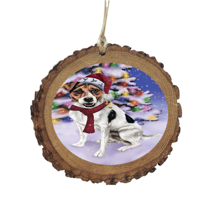 Winterland Wonderland Jack Russel Dog In Christmas Holiday Scenic Background Wooden Christmas Ornament WOR49592