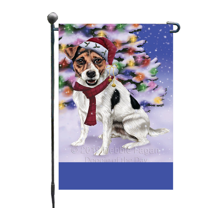 Personalized Winterland Wonderland Jack Russel Dog In Christmas Holiday Scenic Background Custom Garden Flags GFLG-DOTD-A61330