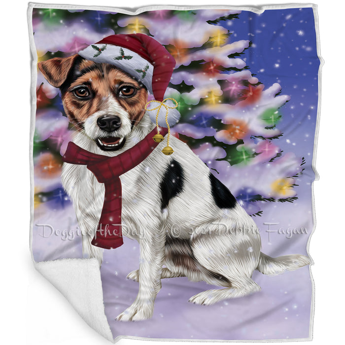 Winterland Wonderland Jack Russell Dog In Christmas Holiday Scenic Background Blanket