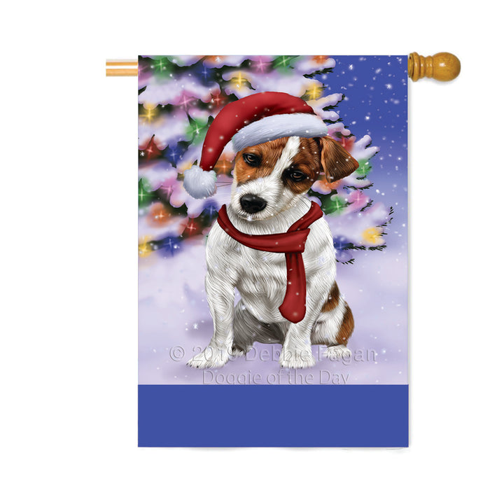 Personalized Winterland Wonderland Jack Russel Dog In Christmas Holiday Scenic Background Custom House Flag FLG-DOTD-A61387