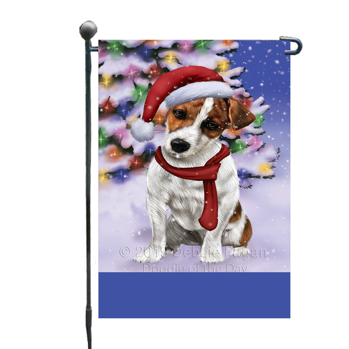 Personalized Winterland Wonderland Jack Russel Dog In Christmas Holiday Scenic Background Custom Garden Flags GFLG-DOTD-A61331