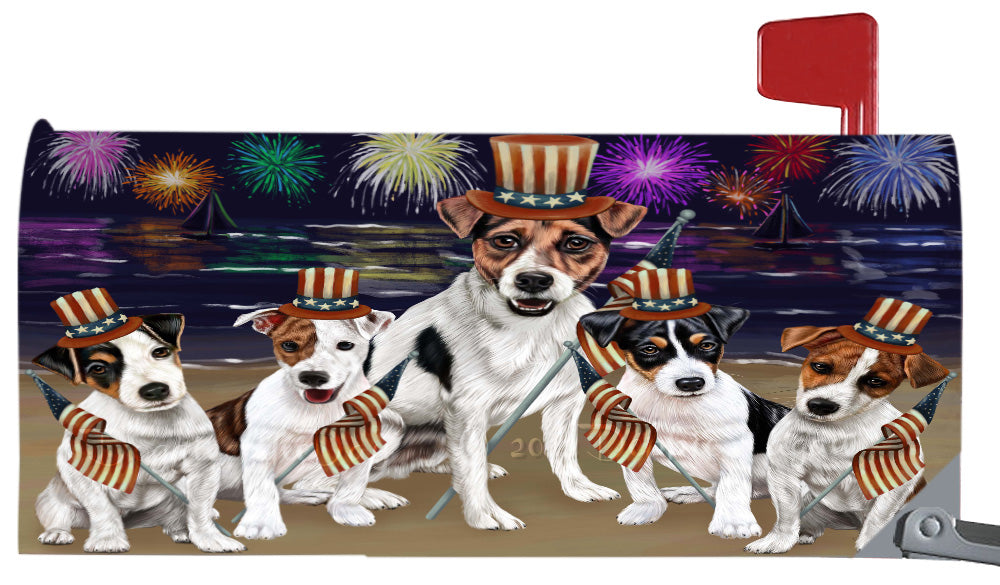 4th of July Independence Day Jack Russell Dogs Magnetic Mailbox Cover Both Sides Pet Theme Printed Decorative Letter Box Wrap Case Postbox Thick Magnetic Vinyl Material