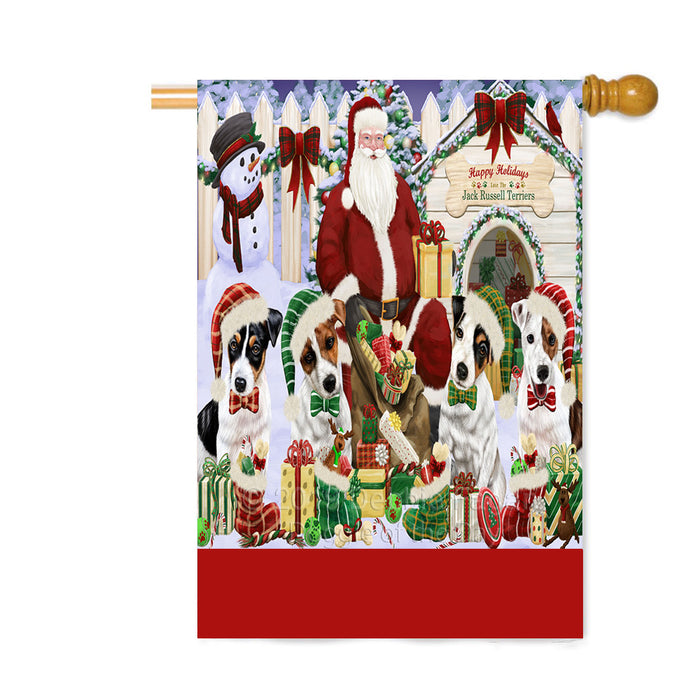 Personalized Happy Holidays Christmas Jack Rusell Dogs House Gathering Custom House Flag FLG-DOTD-A58589