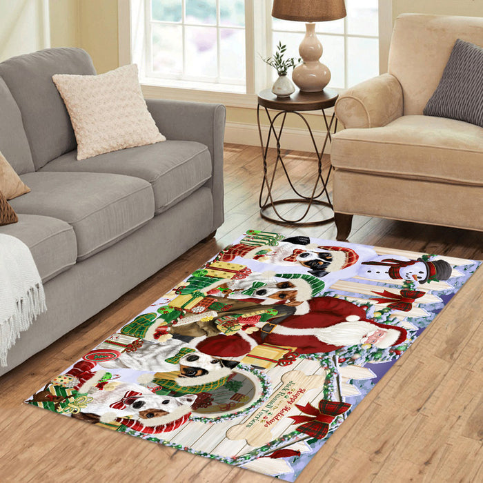 Happy Holidays Christma Jack Russell Dogs House Gathering Area Rug